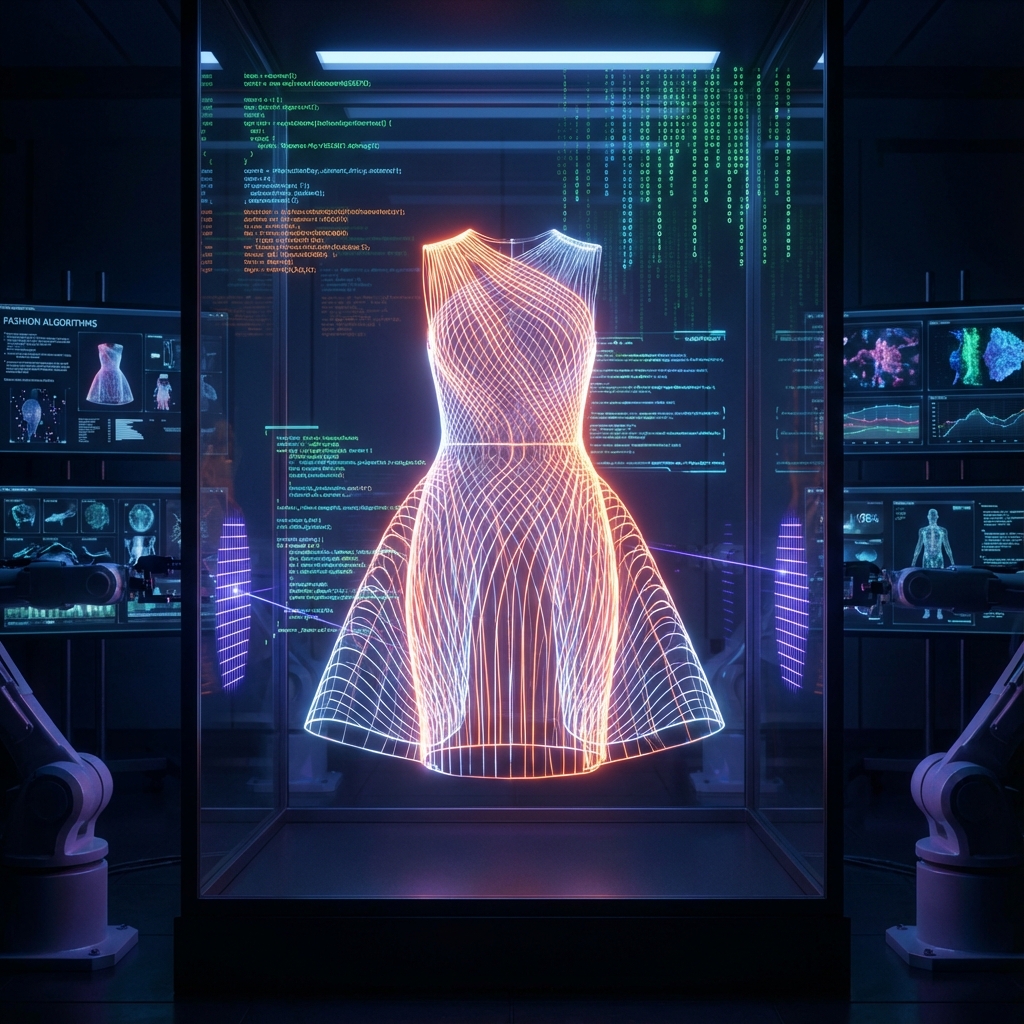 Futuristic AI technology scanning a digital dress